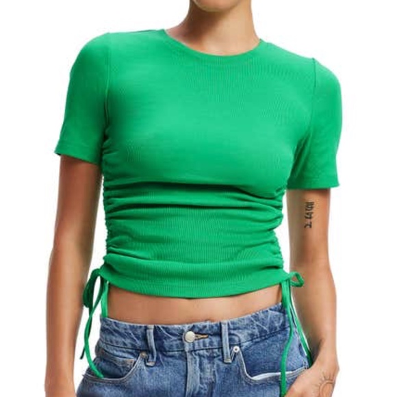 Good American Ruched Side Cotton T-shirt - Picture 1 of 8